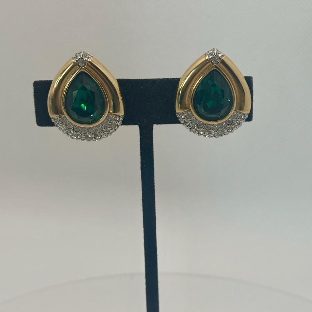 Vintage Gilt & Swarovski Crystal Chunky Teardrop Earrings by Swarovski, 1980s